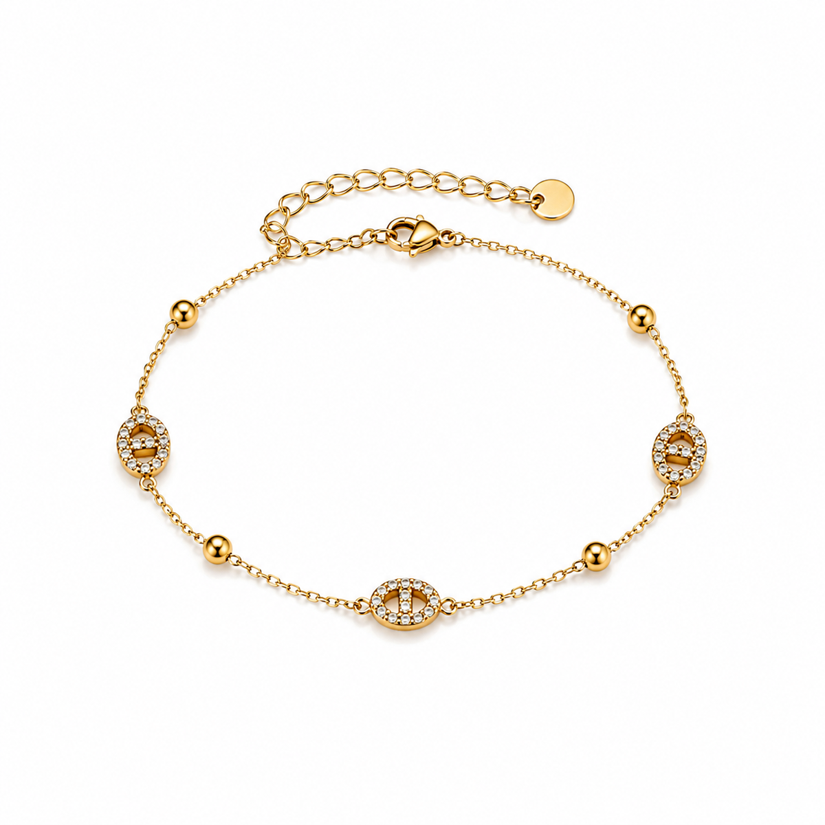 Bracelet Shaënez doré à motifs ovales sertis — Saeya Jewels