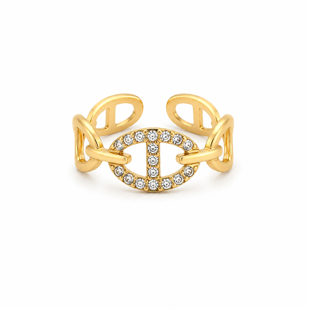 Bague Éclat Marine dorée avec motif central serti — Saeya Jewels