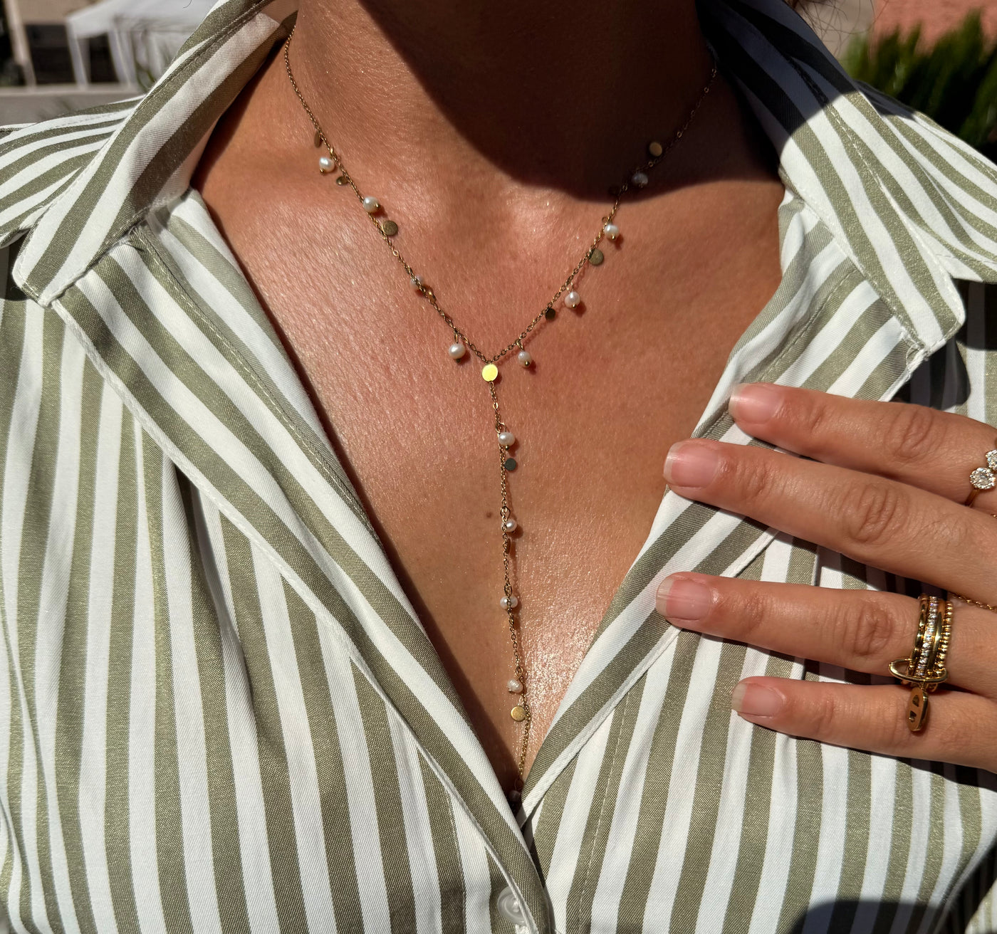 Collier Perline en Y porté — Saeya Jewels