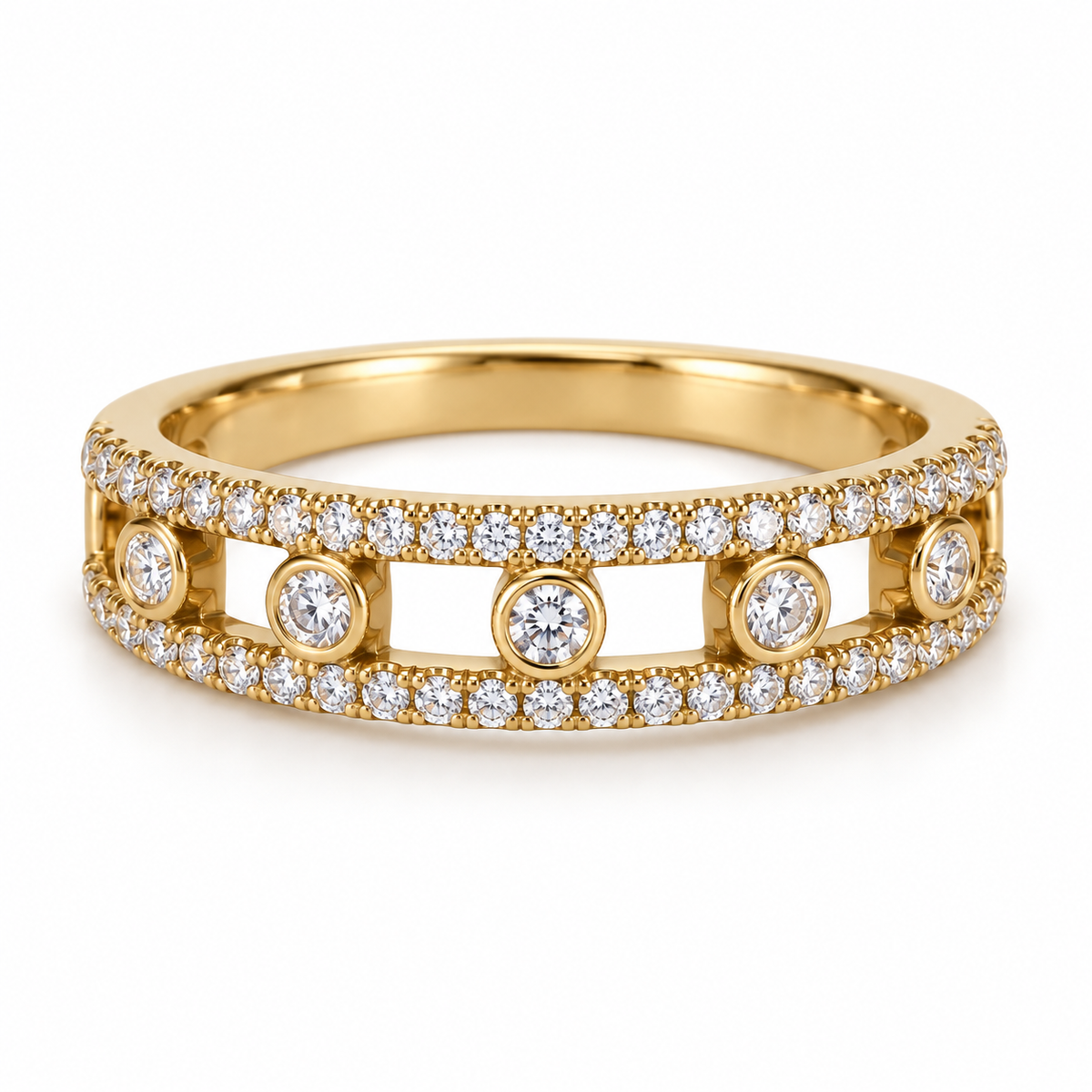 Bague Missy dorée à deux rangées de pierres transparentes — photo catalogue