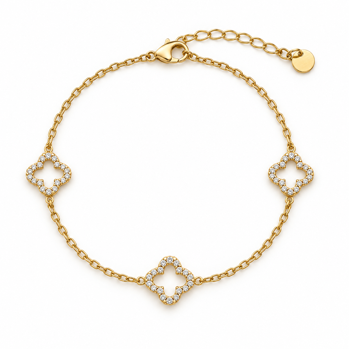 Bracelet Dilara doré à trois trèfles sertis – photo catalogue